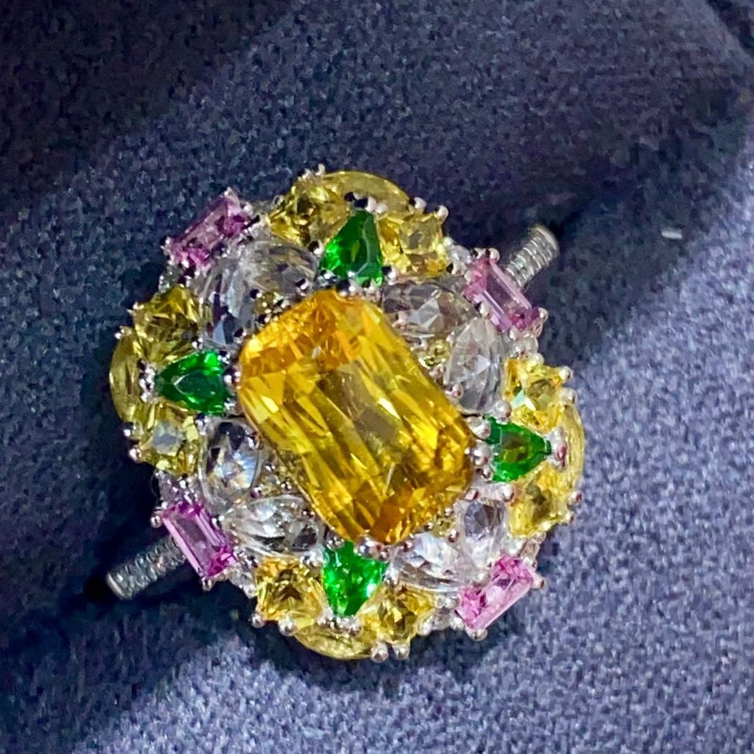 14k Gold 1.6 Ct Natural Sapphire & Coloured Gemstone & Diamond Ring - 5