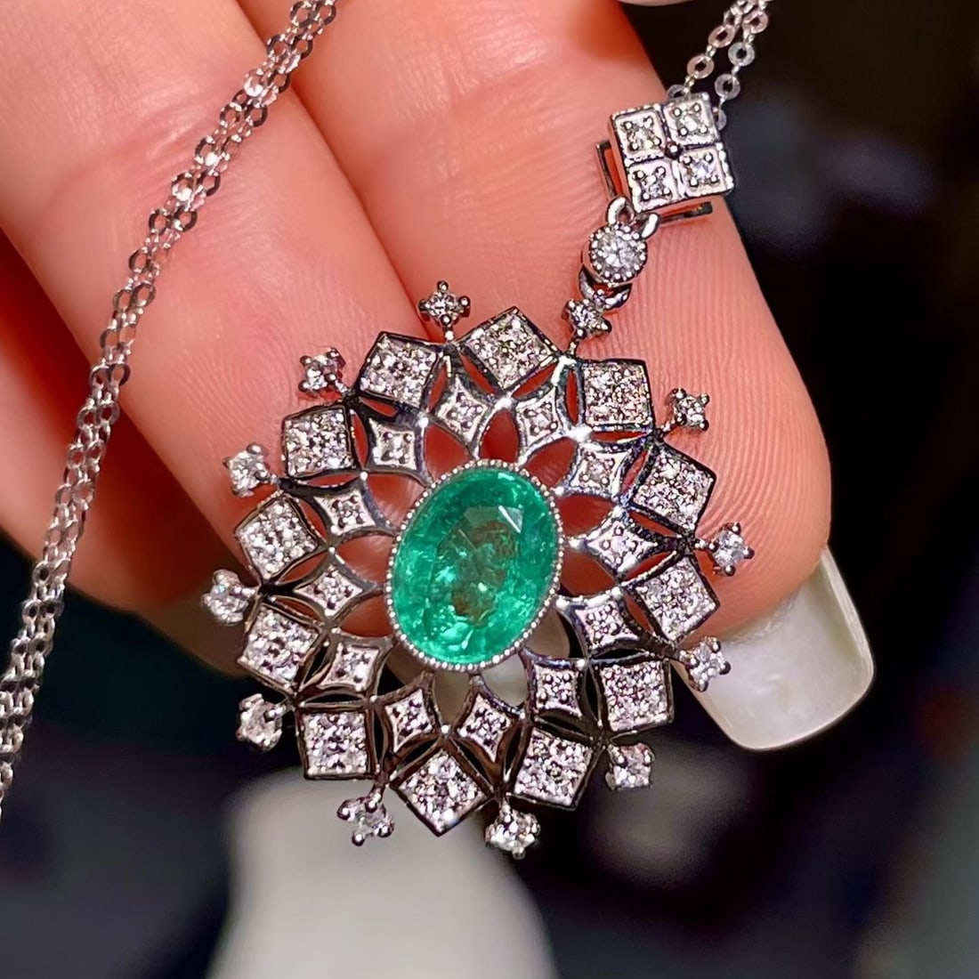 14k Gold 1.79 Ctw Natural Emerald & Diamond Pendant( Without Chain ) - 2