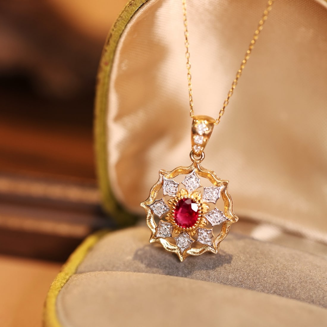 14k Gold 1.07 Ctw Natural Ruby & Diamond Pendant( Without Chain ) - 2