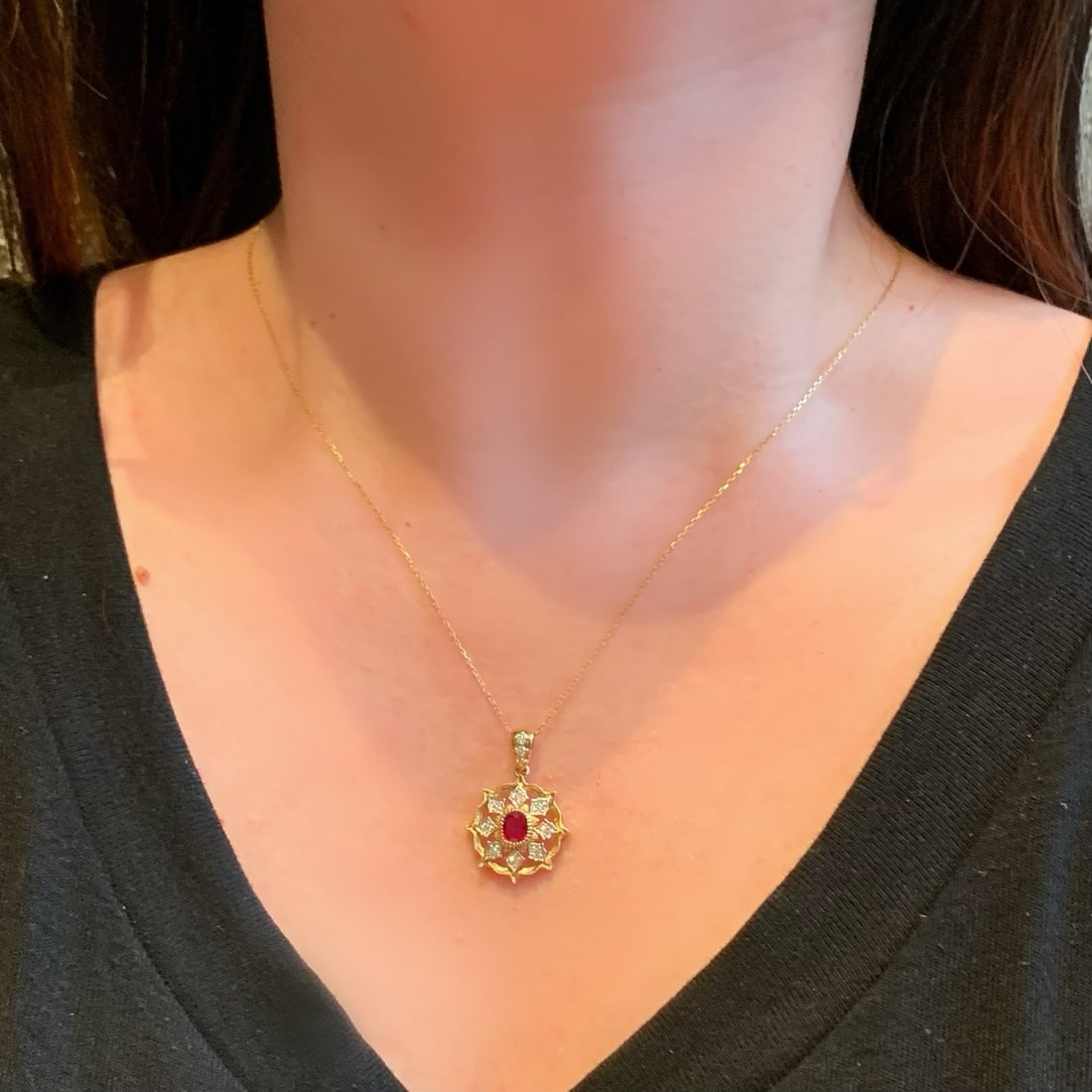 14k Gold 1.07 Ctw Natural Ruby & Diamond Pendant( Without Chain ) - 3