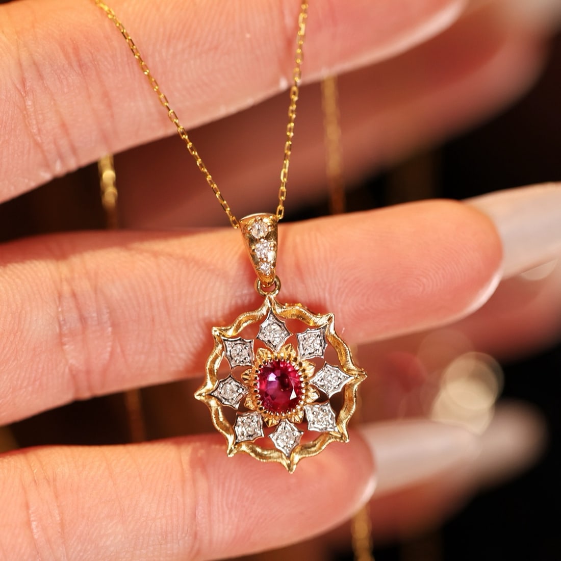 14k Gold 1.07 Ctw Natural Ruby & Diamond Pendant( Without Chain ) - 4