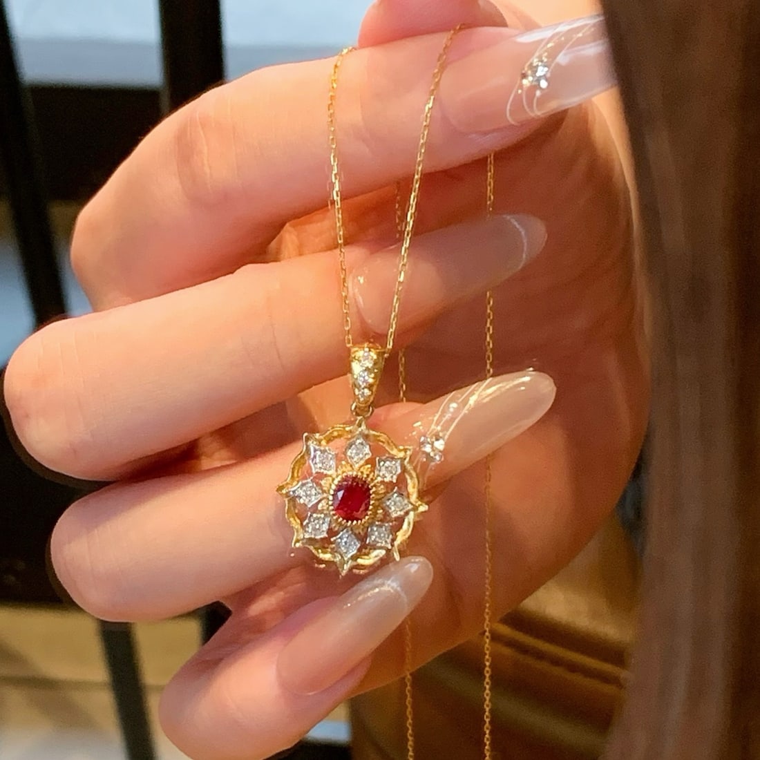 14k Gold 1.07 Ctw Natural Ruby & Diamond Pendant( Without Chain ) - 5