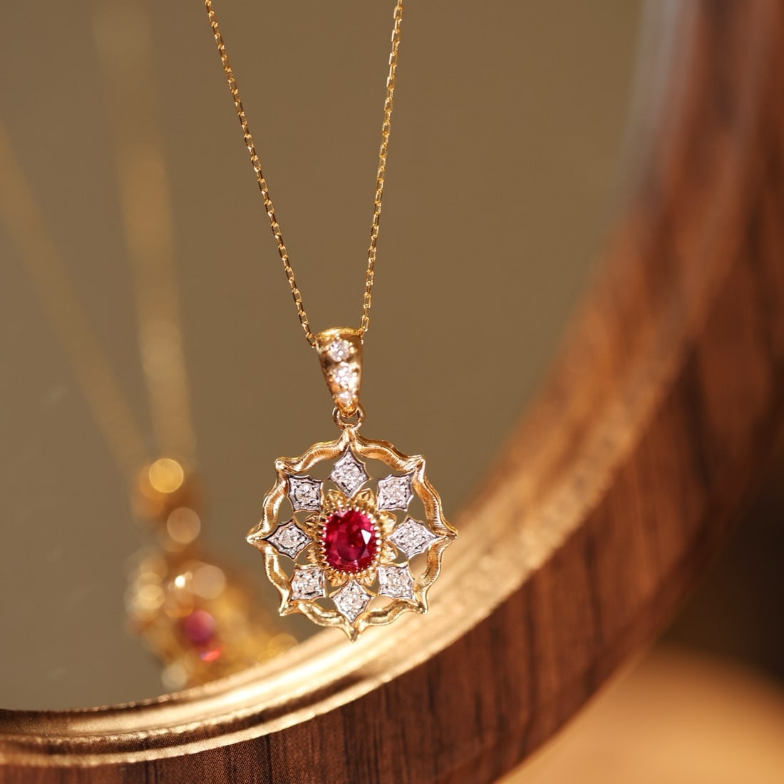 14k Gold 1.07 Ctw Natural Ruby & Diamond Pendant( Without Chain ) - 6