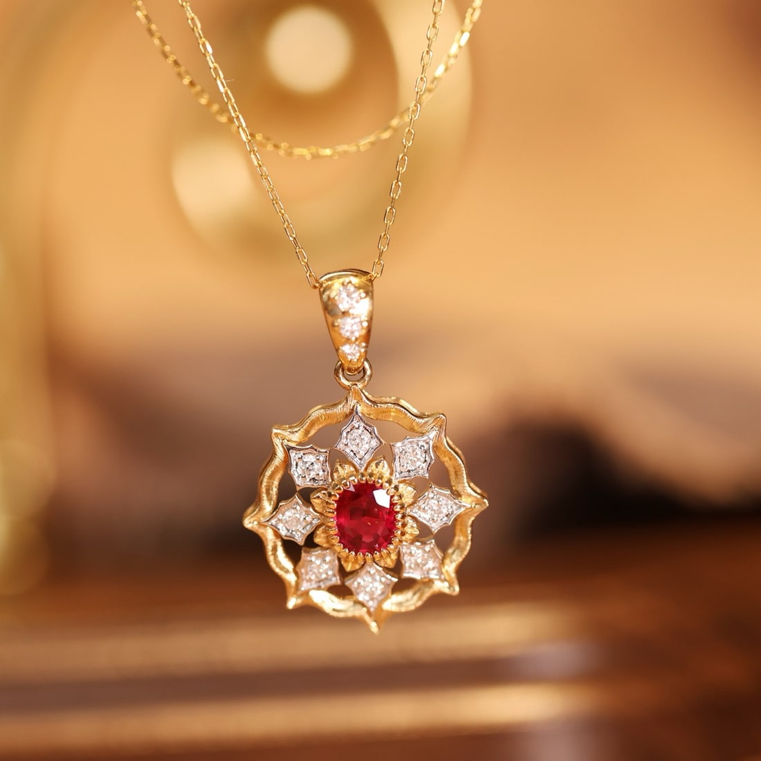 14k Gold 1.07 Ctw Natural Ruby & Diamond Pendant( Without Chain ) - 7