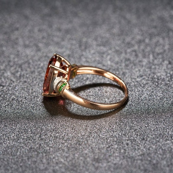14k Gold 4.5 Ct Natural Tourmaline & Diamond & Tsavorite Ring - 4