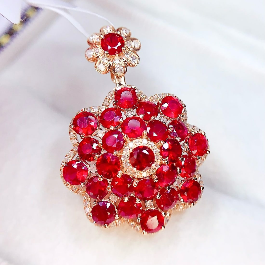14k Gold 4 Ct Natural Ruby & Diamond Pendant( Without Chain ) - 2