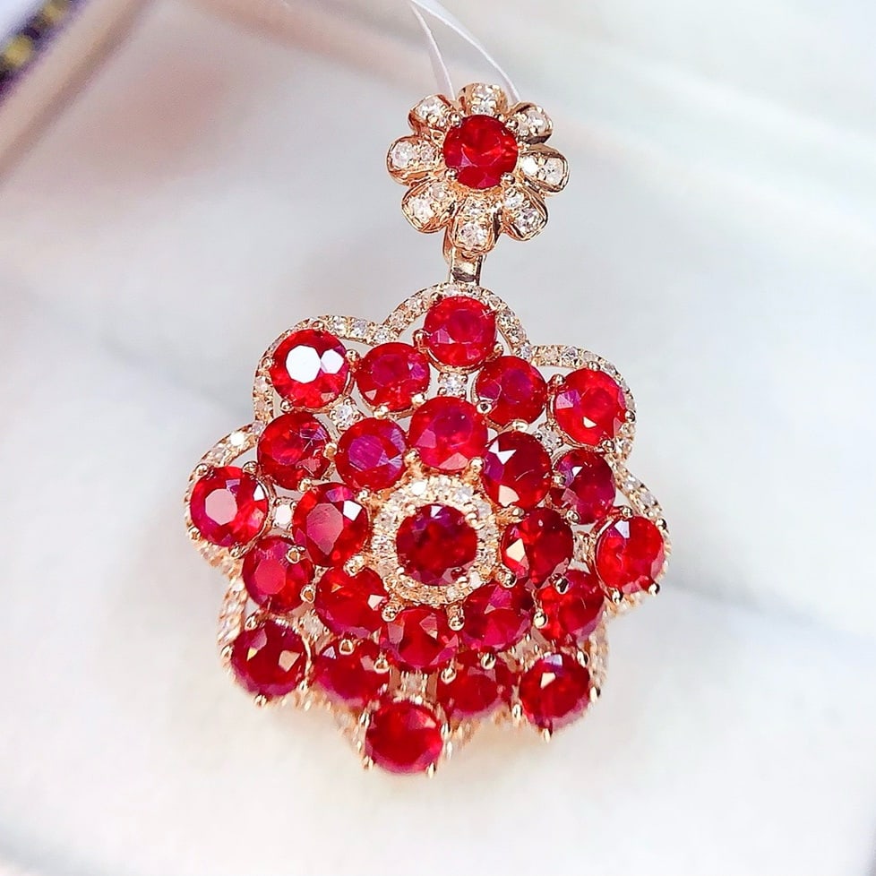 14k Gold 4 Ct Natural Ruby & Diamond Pendant( Without Chain ) - 3