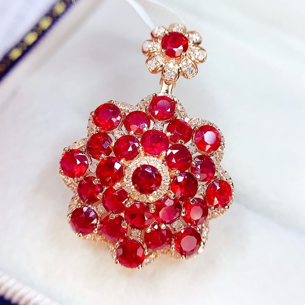 14k Gold 4 Ct Natural Ruby & Diamond Pendant( Without Chain ) - 4