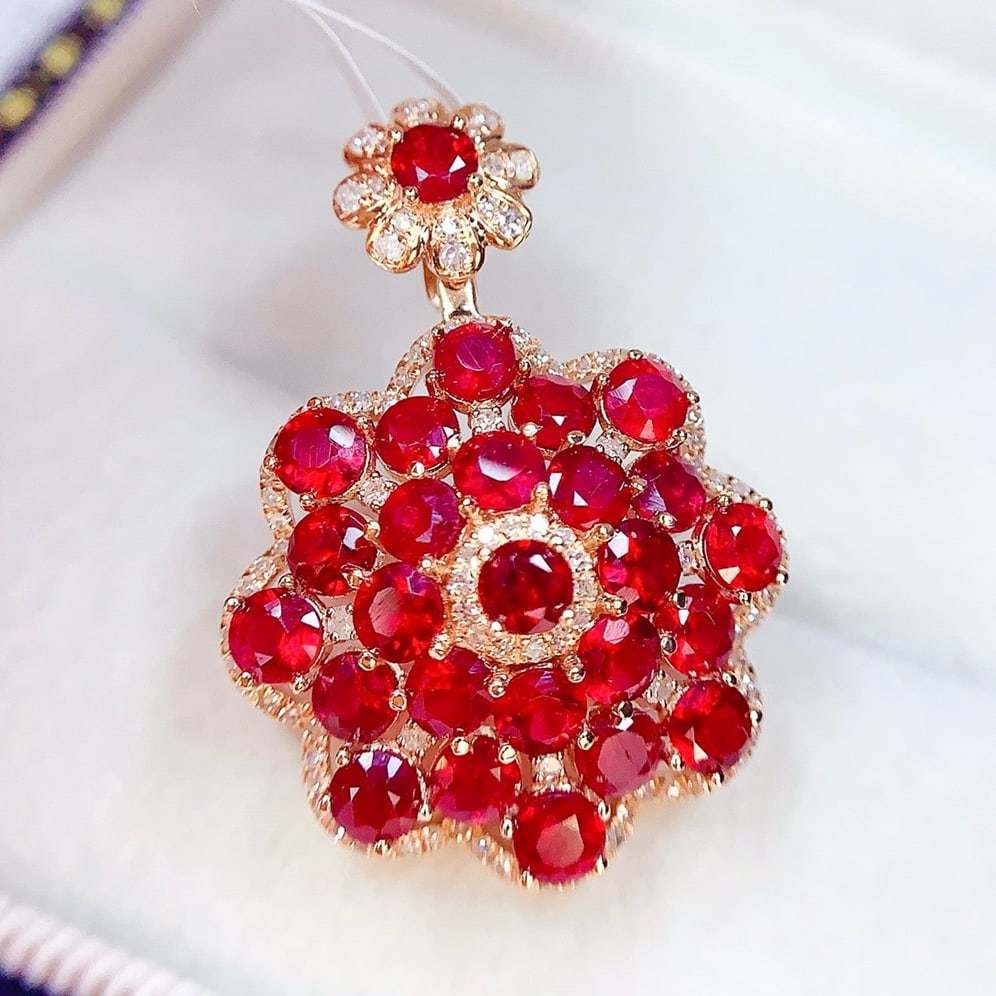 14k Gold 4 Ct Natural Ruby & Diamond Pendant( Without Chain ) - 5