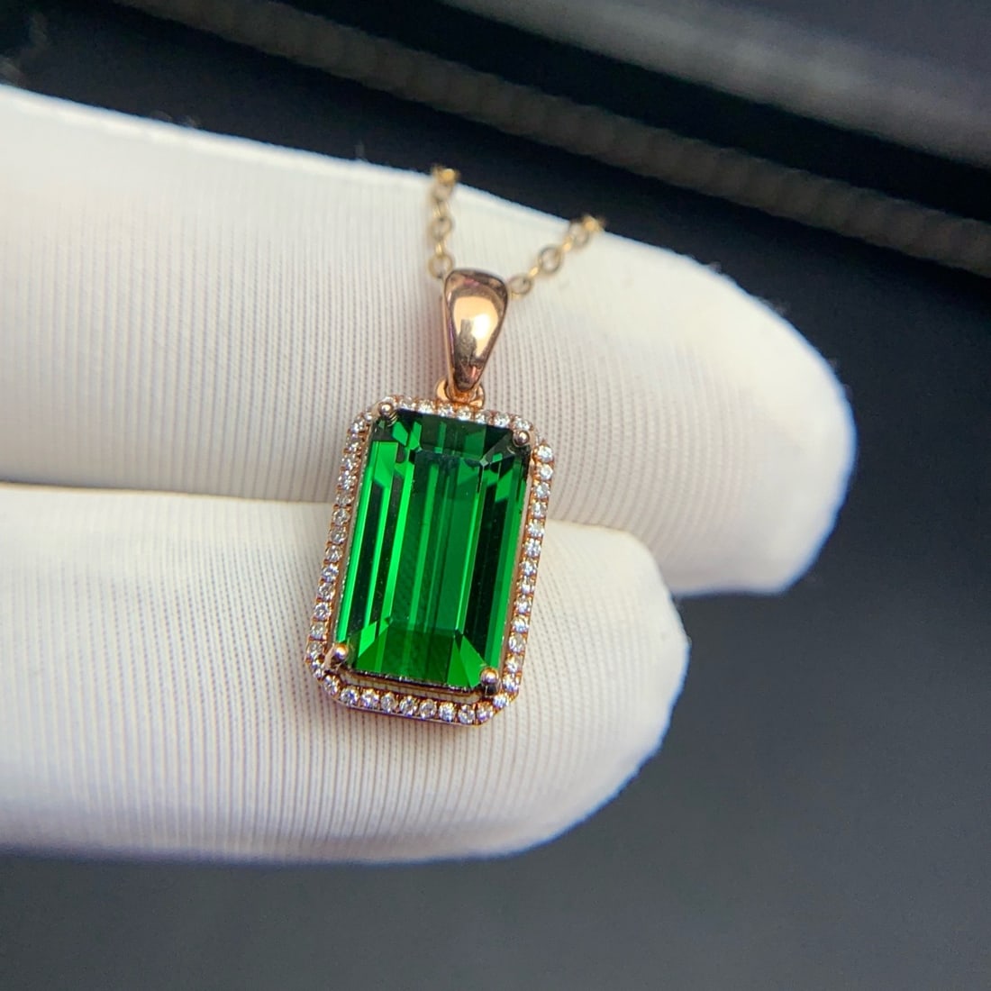 14k Gold 4.27 Ct Natural Tourmaline & Diamond Pendant( Without Chain ) - 3