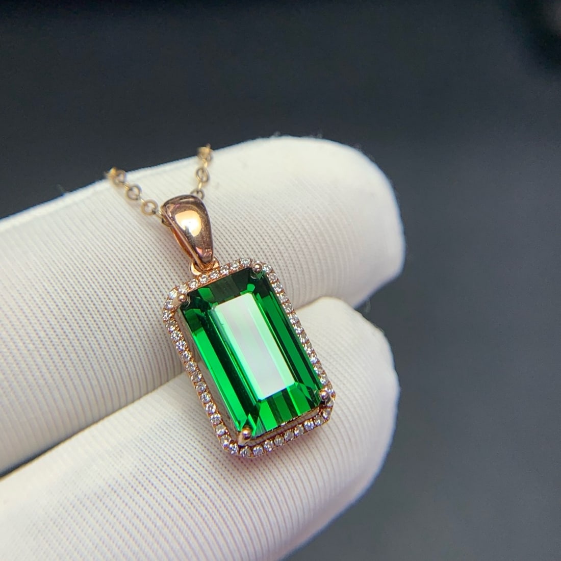 14k Gold 4.27 Ct Natural Tourmaline & Diamond Pendant( Without Chain ) - 6