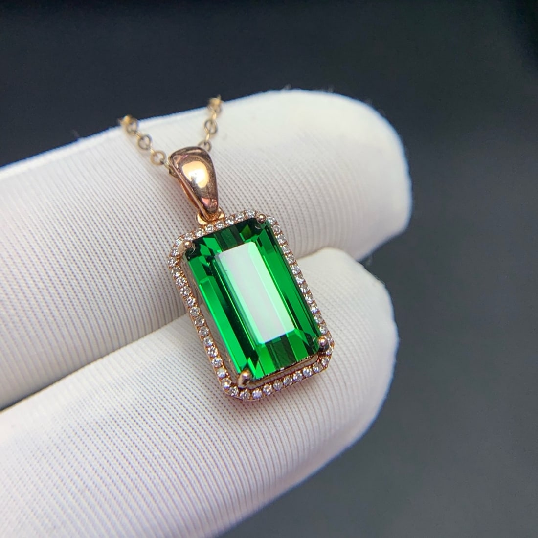 14k Gold 4.27 Ct Natural Tourmaline & Diamond Pendant( Without Chain ) - 7
