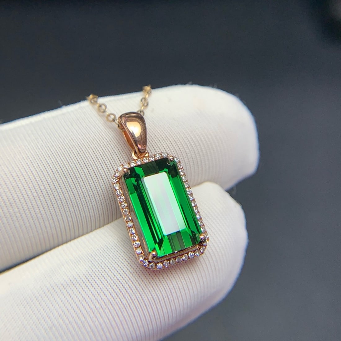 14k Gold 4.27 Ct Natural Tourmaline & Diamond Pendant( Without Chain ) - 8