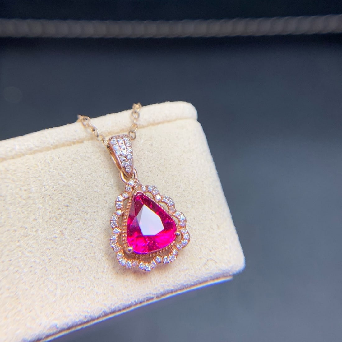 14k Gold 1.4 Ct Natural Tourmaline & Diamond Pendant( Without Chain ) - 2