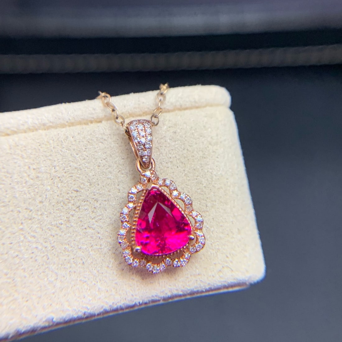 14k Gold 1.4 Ct Natural Tourmaline & Diamond Pendant( Without Chain ) - 3