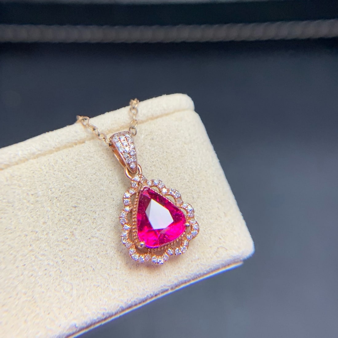 14k Gold 1.4 Ct Natural Tourmaline & Diamond Pendant( Without Chain ) - 4