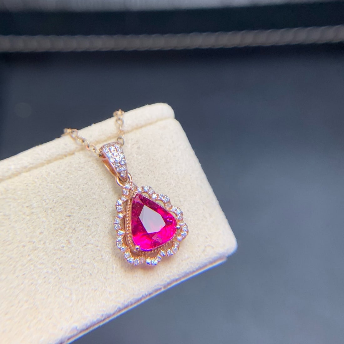 14k Gold 1.4 Ct Natural Tourmaline & Diamond Pendant( Without Chain ) - 5