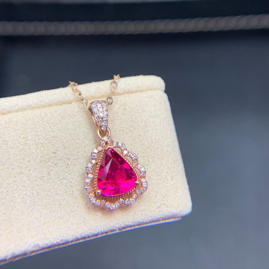 14k Gold 1.4 Ct Natural Tourmaline & Diamond Pendant( Without Chain ) - 7