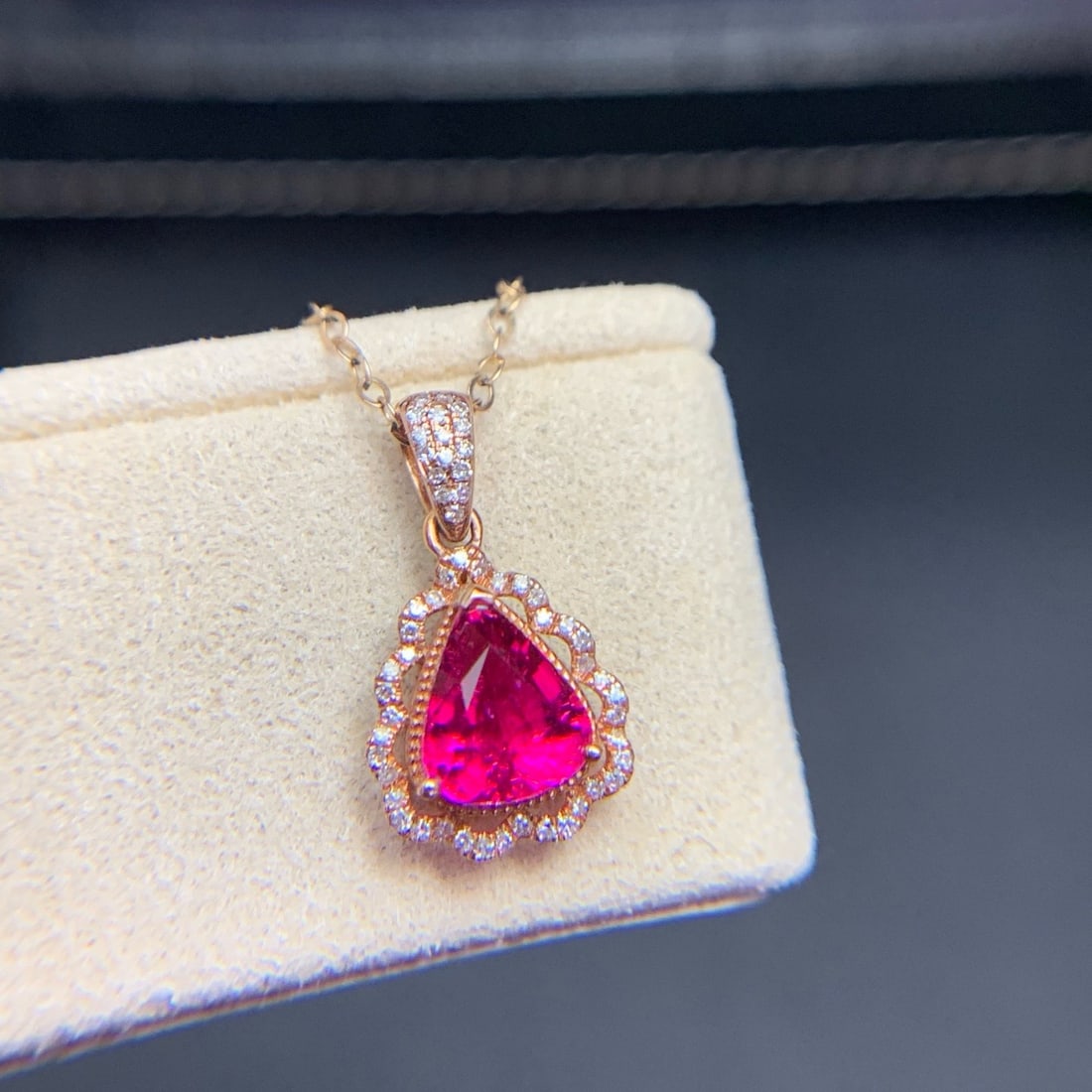 14k Gold 1.4 Ct Natural Tourmaline & Diamond Pendant( Without Chain ) - 9