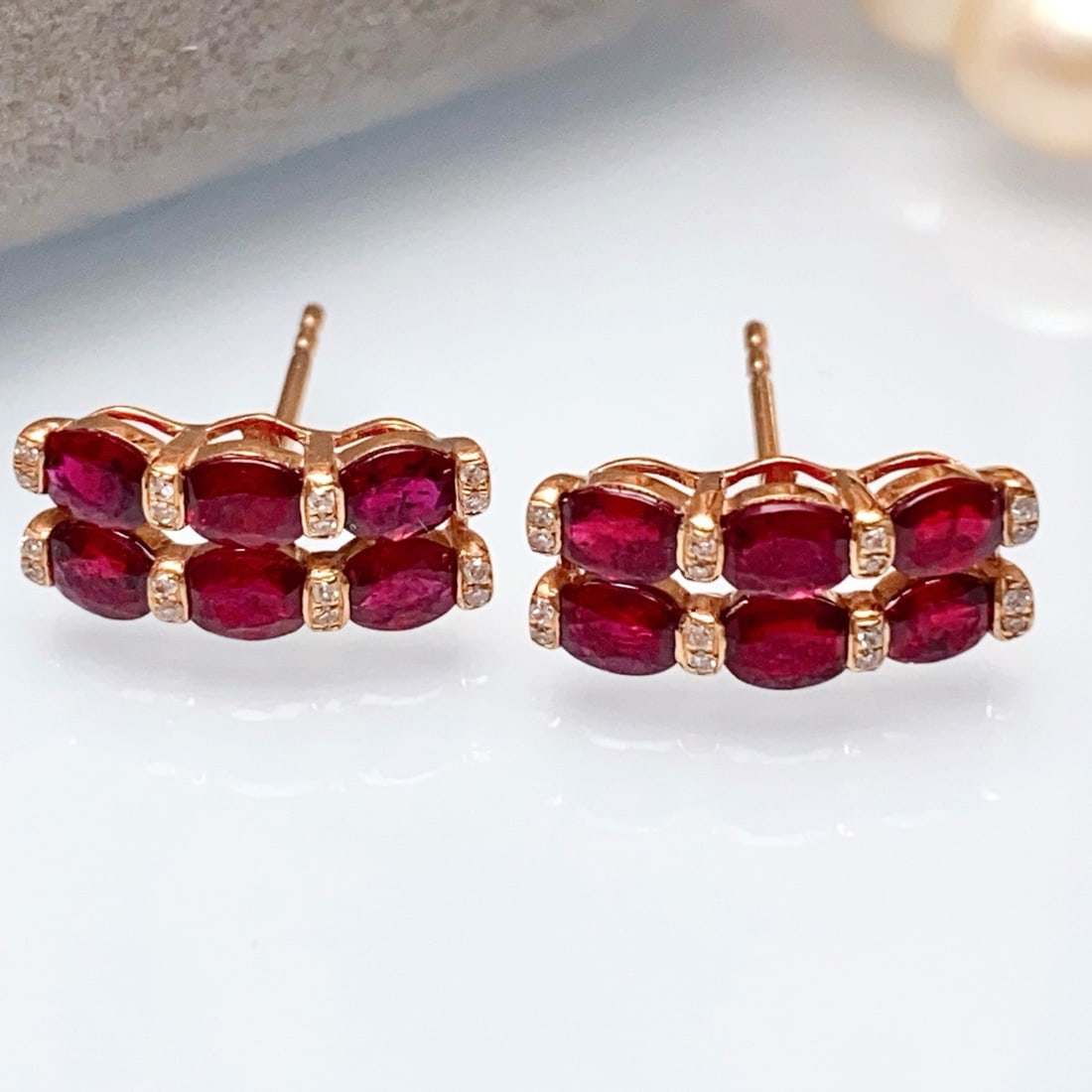14k Gold 2.30 Ct Natural Ruby & Diamond Earrings - 4