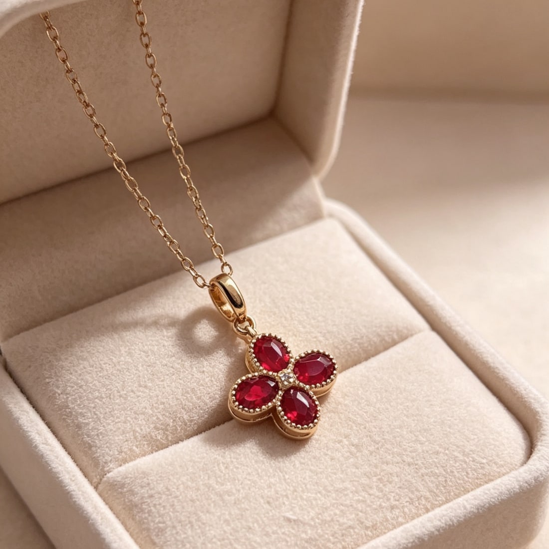 14k Gold 0.8 Ct Natural Ruby & Diamond Pendant( Without Chain ) - 2