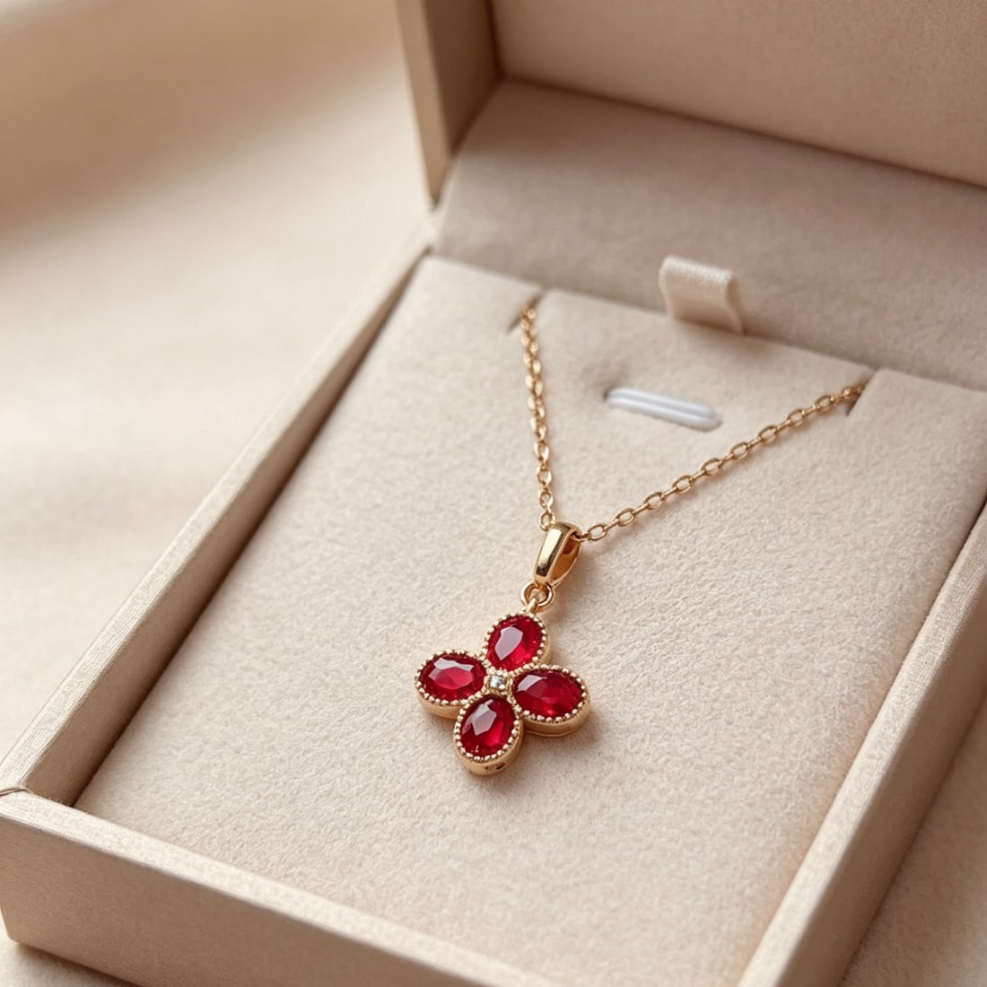 14k Gold 0.8 Ct Natural Ruby & Diamond Pendant( Without Chain ) - 3