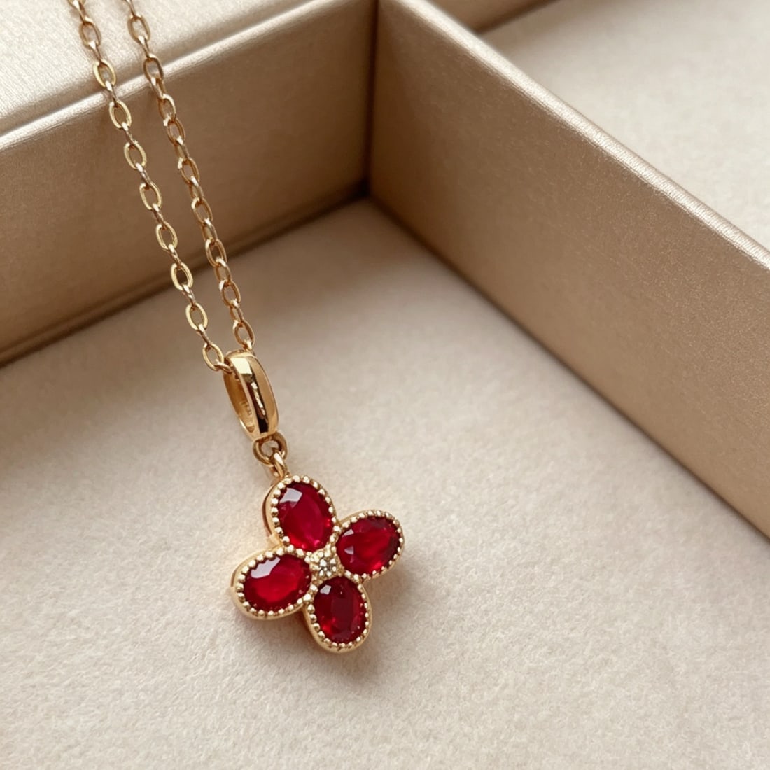 14k Gold 0.8 Ct Natural Ruby & Diamond Pendant( Without Chain ) - 4