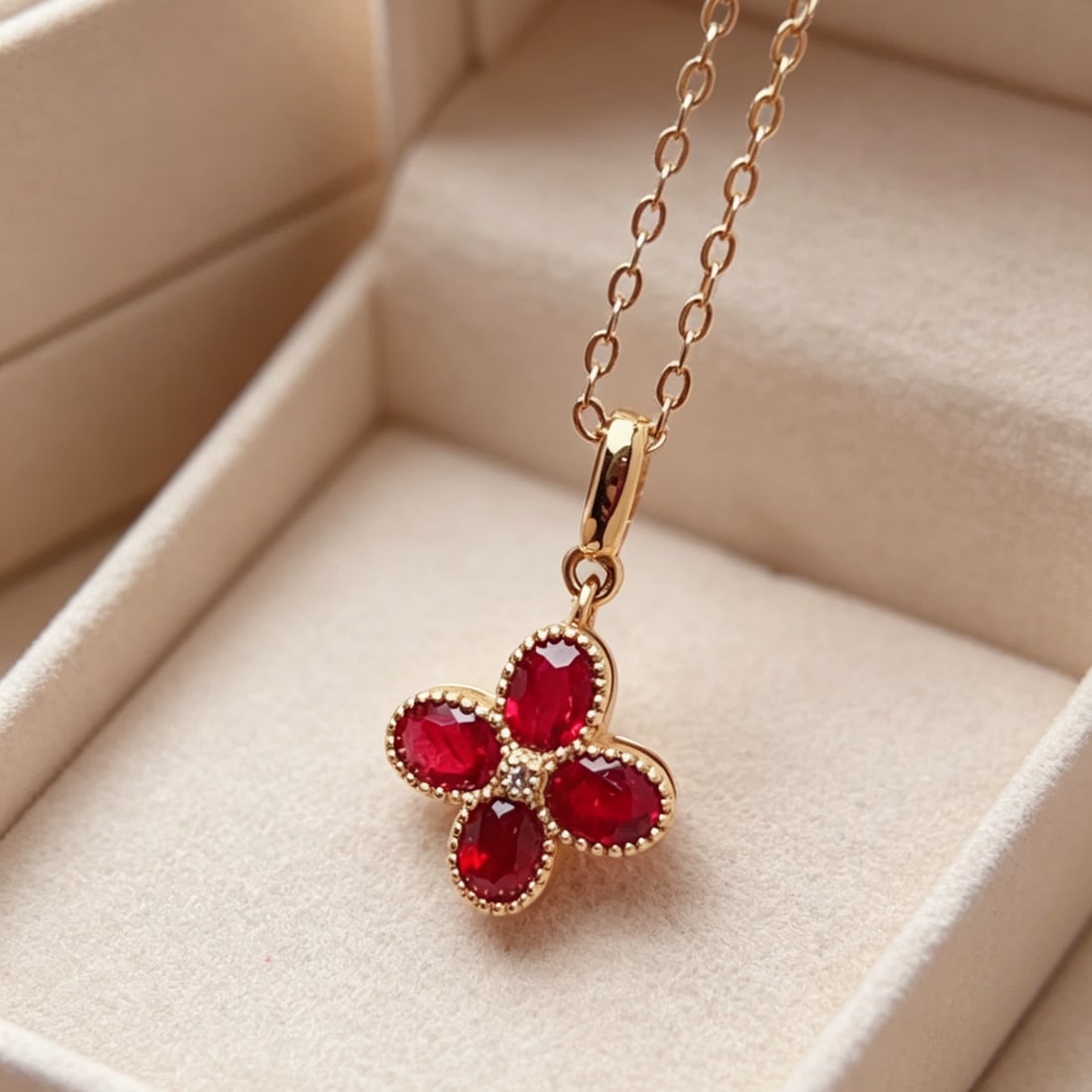 14k Gold 0.8 Ct Natural Ruby & Diamond Pendant( Without Chain ) - 5