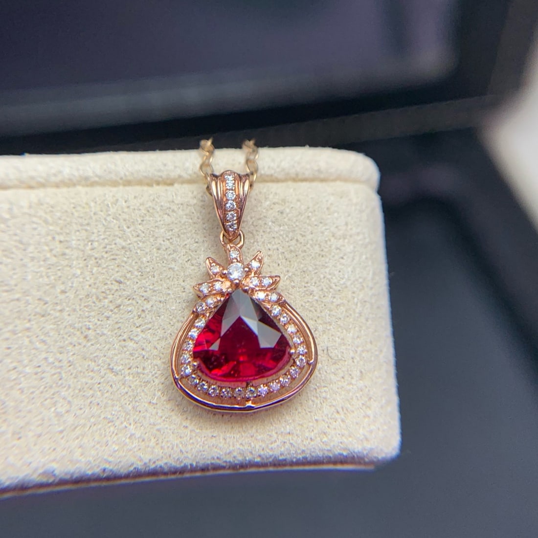 14k Gold 1.1 Ct Natural Tourmaline & Diamond Pendant( Without Chain ) - 2