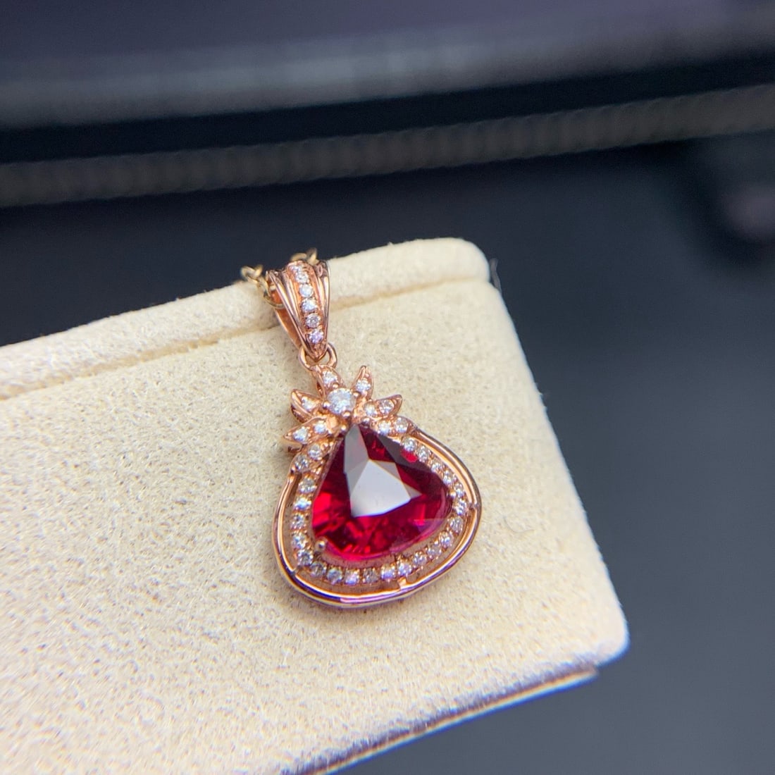 14k Gold 1.1 Ct Natural Tourmaline & Diamond Pendant( Without Chain ) - 3