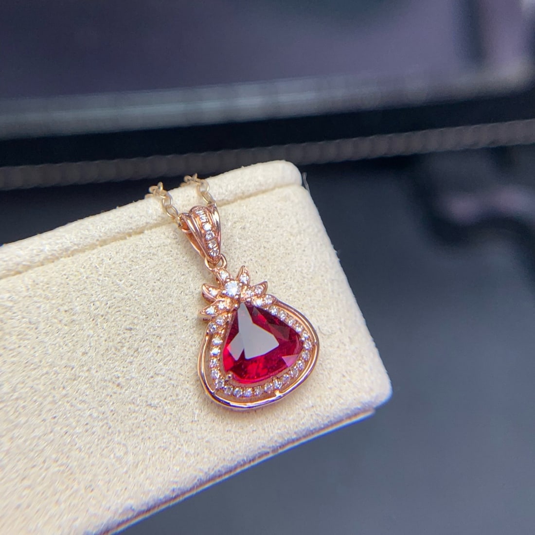 14k Gold 1.1 Ct Natural Tourmaline & Diamond Pendant( Without Chain ) - 7