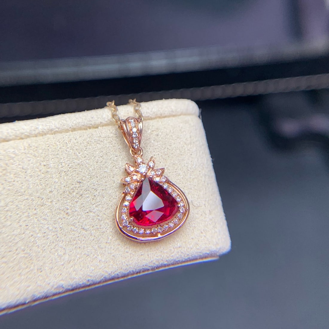 14k Gold 1.1 Ct Natural Tourmaline & Diamond Pendant( Without Chain ) - 9