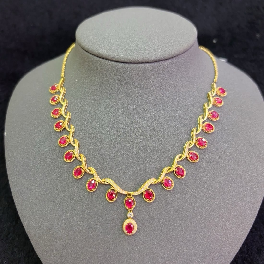 14k Gold 5.30 Ct Natural Ruby & Diamond & Sapphire Necklace (1 of 6)