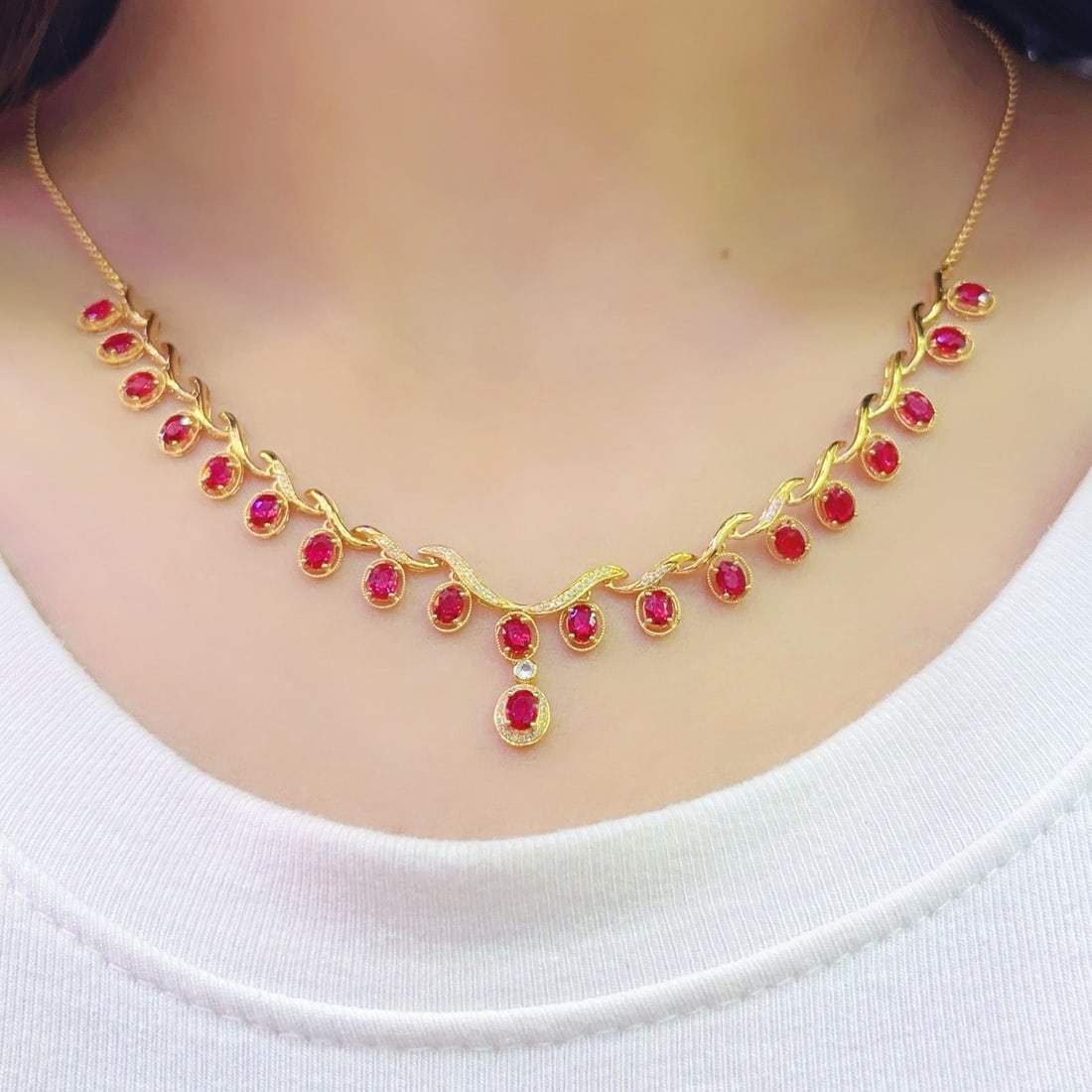 14k Gold 5.30 Ct Natural Ruby & Diamond & Sapphire Necklace - 5