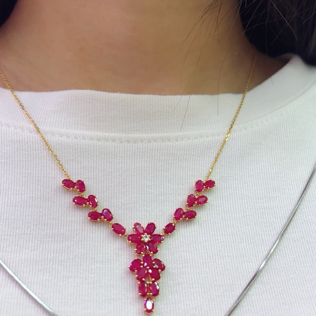 14k Gold 10.50 Ct Natural Ruby & Sapphire Necklace - 6