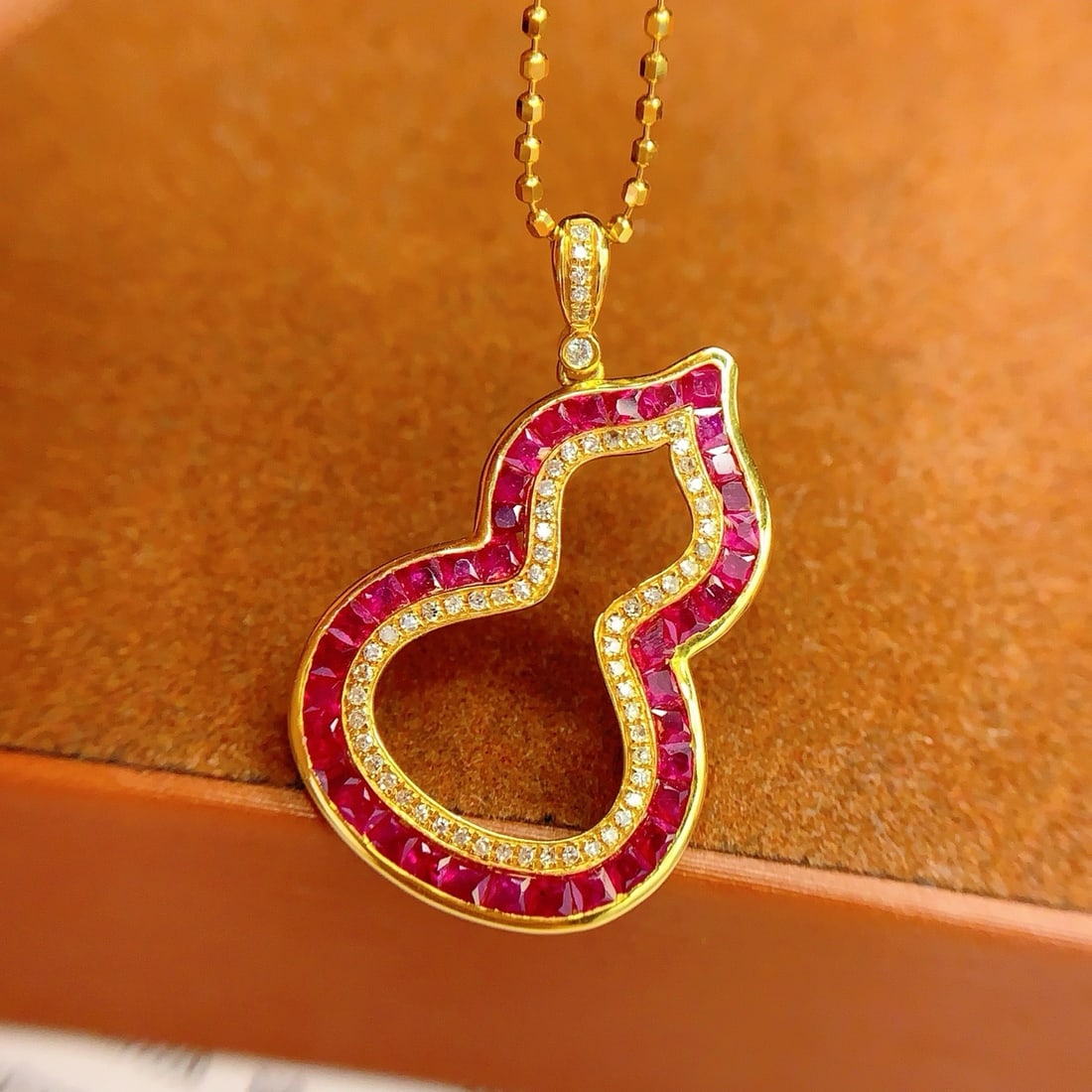 14k Gold 2.5 Ct Natural Ruby & Diamond Pendant( Without Chain ) - 5