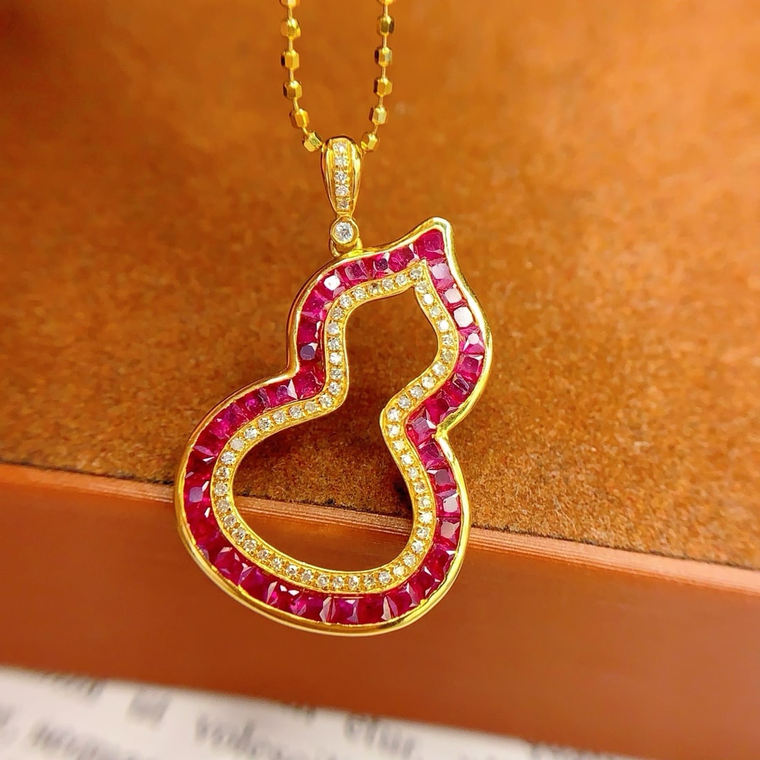14k Gold 2.5 Ct Natural Ruby & Diamond Pendant( Without Chain ) - 6