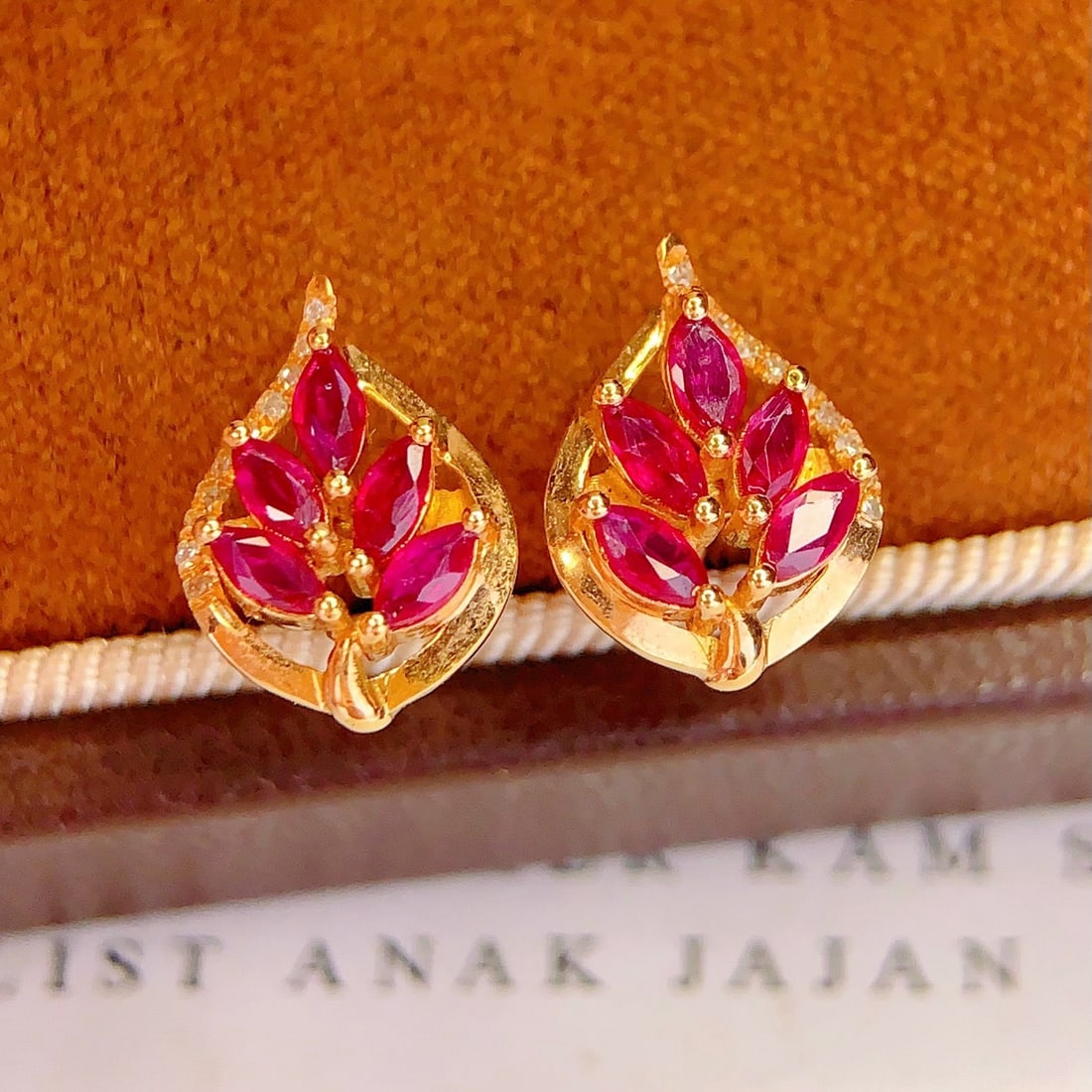 14k Gold 2 Ct Natural Ruby & Diamond Earrings - 5