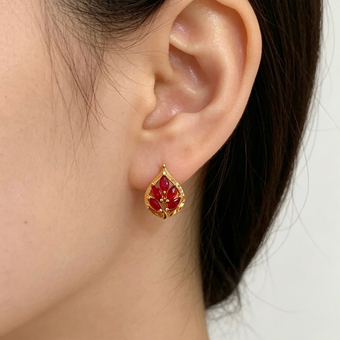 14k Gold 2 Ct Natural Ruby & Diamond Earrings - 6