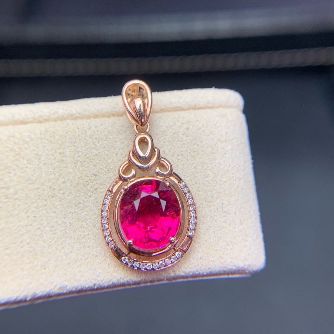 14k Gold 2.2 Ct Natural Tourmaline & Diamond Pendant( Without Chain ) - 2