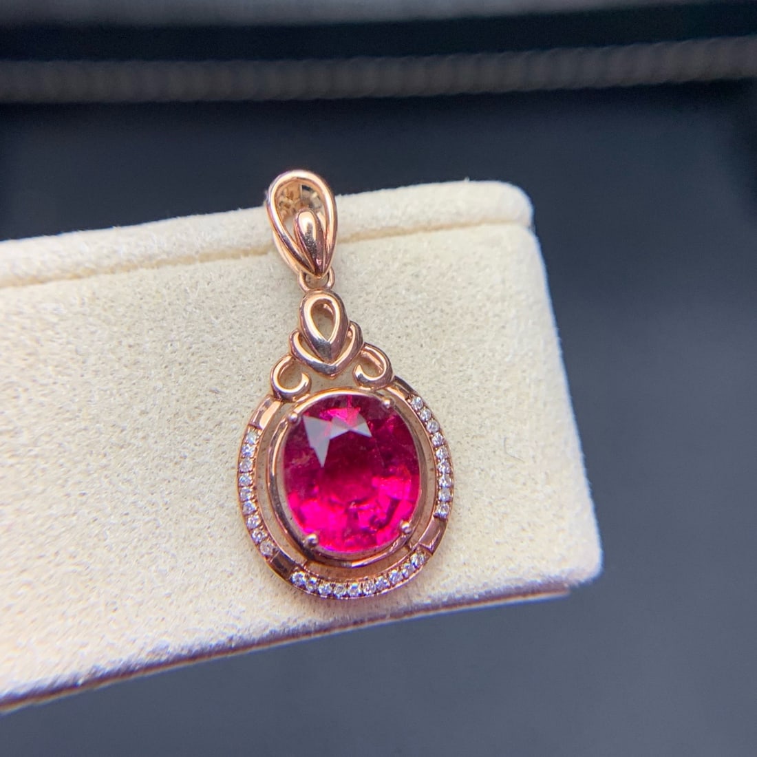 14k Gold 2.2 Ct Natural Tourmaline & Diamond Pendant( Without Chain ) - 3