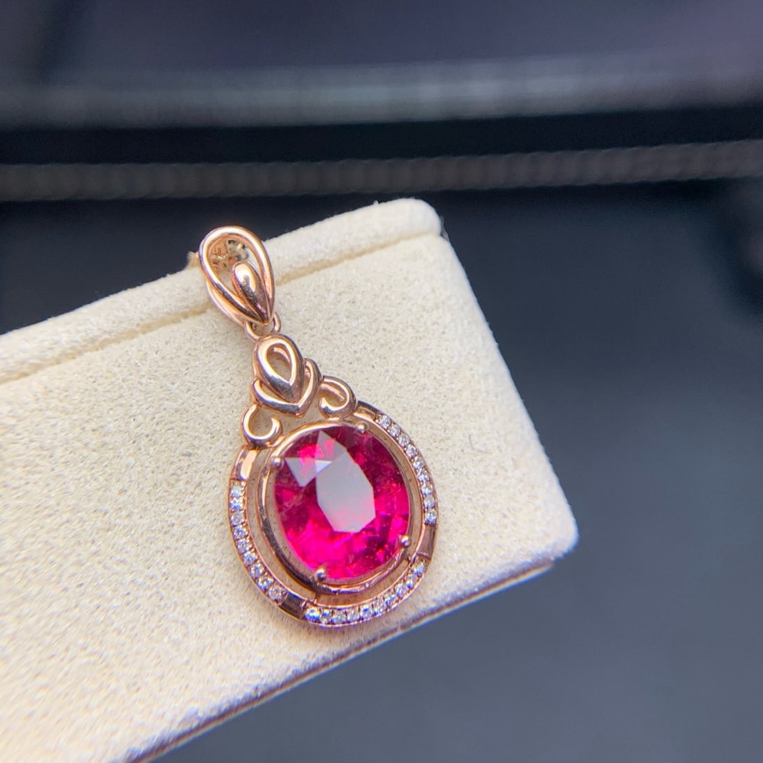 14k Gold 2.2 Ct Natural Tourmaline & Diamond Pendant( Without Chain ) - 9
