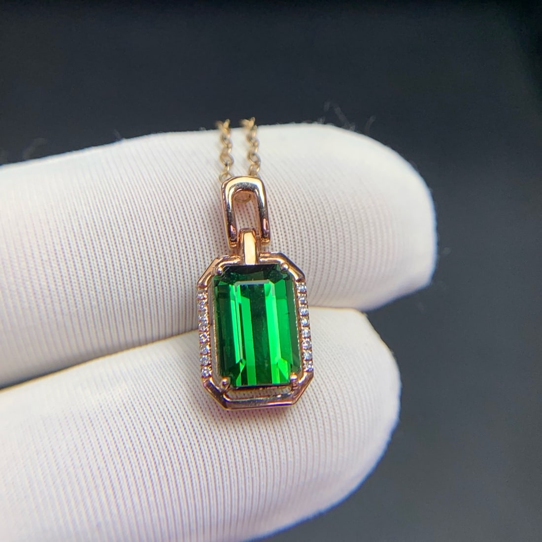 14k Gold 2.5 Ct Natural Tourmaline & Diamond Pendant( Without Chain ) - 3