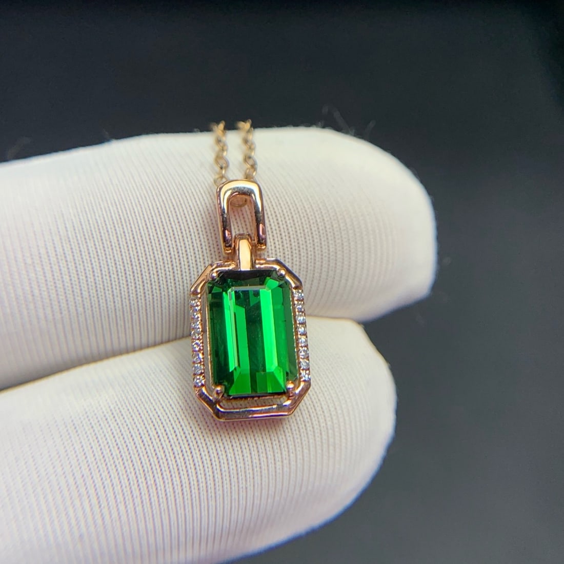 14k Gold 2.5 Ct Natural Tourmaline & Diamond Pendant( Without Chain ) - 4