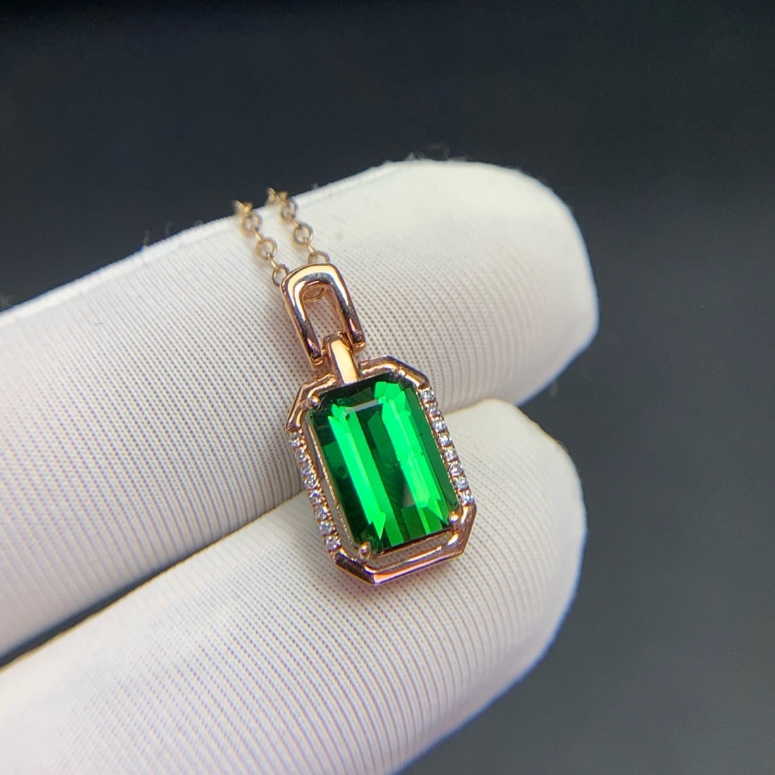 14k Gold 2.5 Ct Natural Tourmaline & Diamond Pendant( Without Chain ) - 9