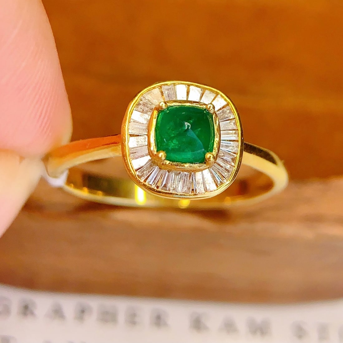 14k Gold 0.55 Ct Natural Emerald & Diamond Ring - 5