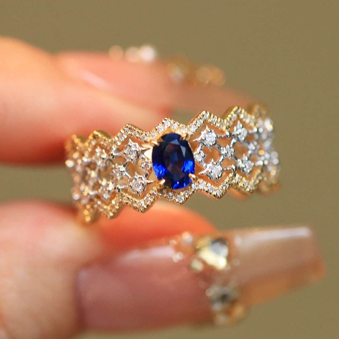 14k Gold 1.05 Ctw Natural Sapphire & Diamond Ring - 4