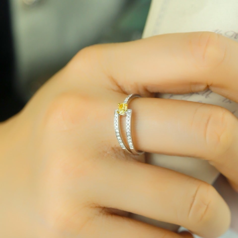 14k Gold 0.16 Ct Natural Yellow Diamond & Diamond Ring - 3