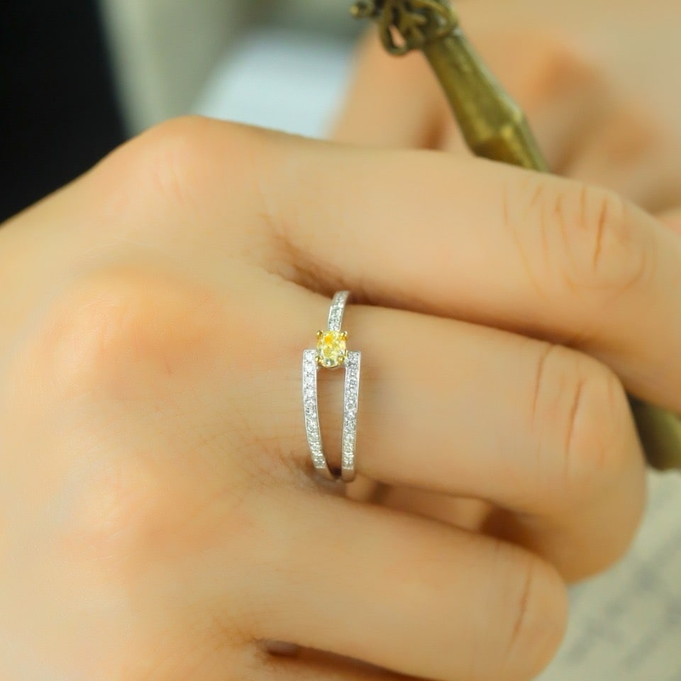 14k Gold 0.16 Ct Natural Yellow Diamond & Diamond Ring - 4
