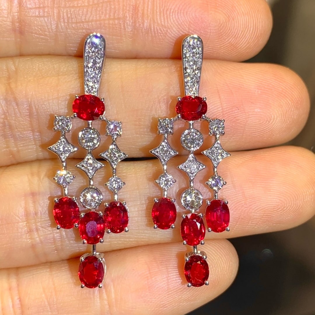 14k Gold 4.27 Ctw Natural Ruby & Diamond Earrings - 2